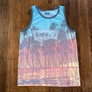 Mens Levis Palm trees sunset Tank Top small